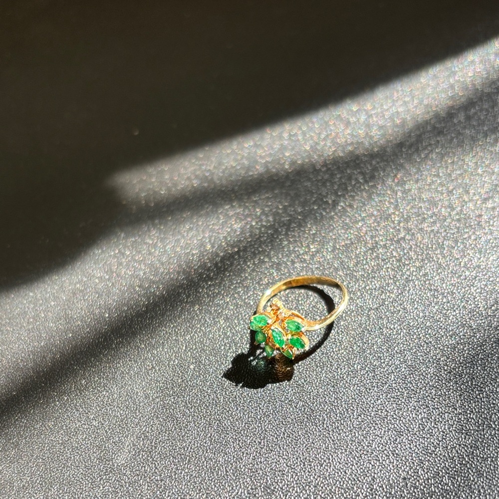 Gold Ring with Green Gemstone Cluster - Women Jewelry